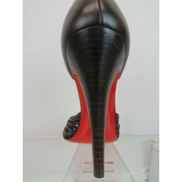 LOUBOUTIN MIRANDA 100 BROWN LEATHER D'ORSAY STRAPPY KNOTTED OPEN TOE PUMPS 37 - Picture 10 of 12